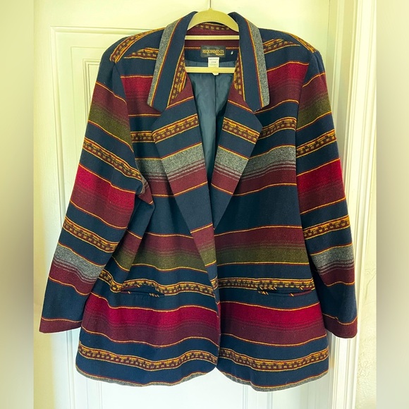Vintage 80s Oversized Boho Blazer 24W – Southwestern Stripe Indie Jacket - Picture 1 of 10